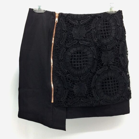 LF Rumor Boutique Mini Skirt with Asymmetric Hem and Partial Lace Front NWT - Picture 4 of 8